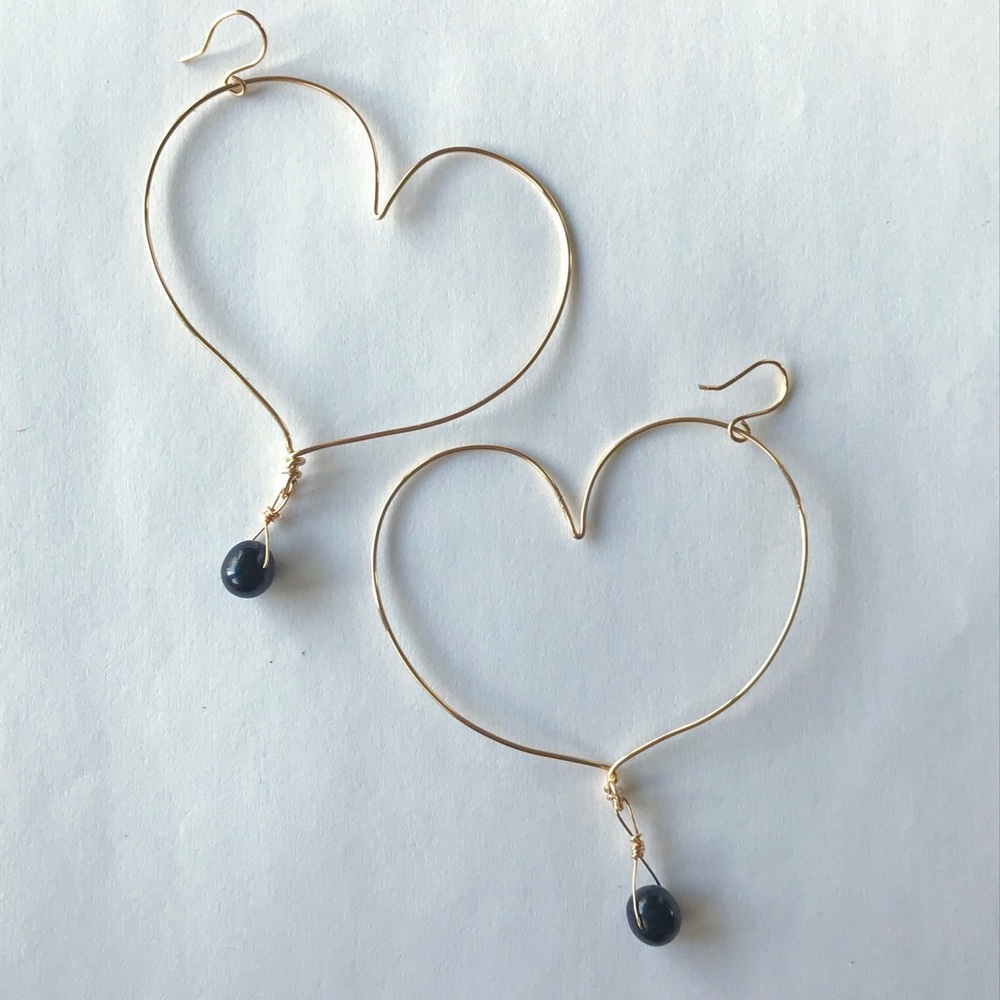 Big Heart Earrings with Tahitian Pearls